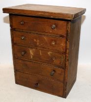 Antique wooden engineers chest of 5 drawers containing a quantity of watchmakers tools and parts.