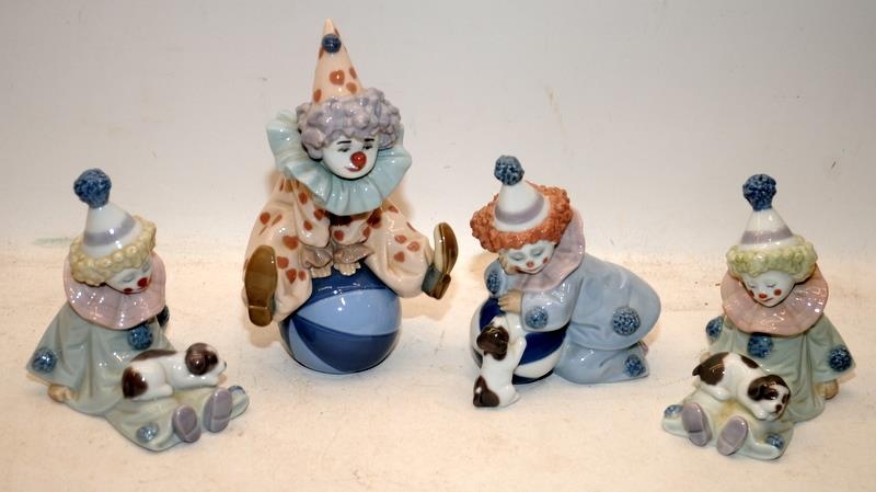 lladro small clowns 5277, 5278, 5813 plus one other (4)