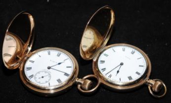 Two quality vintage gold plated Elgin full hunter pocket watches. Both in good working order at time