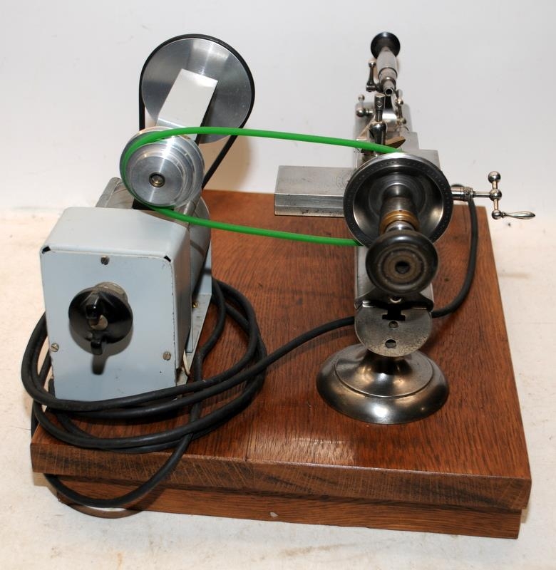Quality vintage watchmakers/jewellers lathe mounted on board c/w motor and accessories. From a - Image 4 of 6