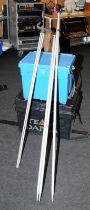 Diawa branded fishing seat box c/w another and 2 x beach fishing tripod rod rests