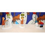 3 x Coalport The Snowman Figurines: Building The Snowman, The Hug and How Do You Do. All boxed