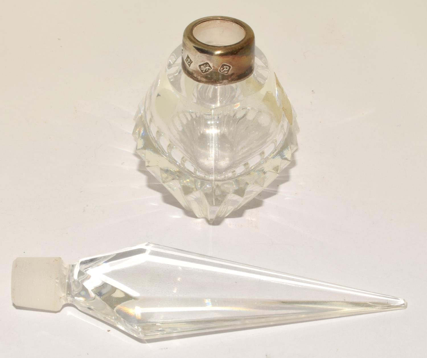 3 x Chrystal glass silver collard perfume bottles and stoppers - Image 5 of 7
