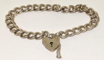 Vintage silver double link bracelet with heart clasp