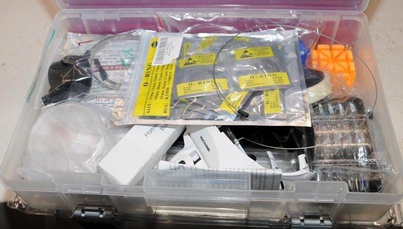 Plastic storage box with drawers containing a useful quantity of watch makers tools. Removed from - Image 3 of 6