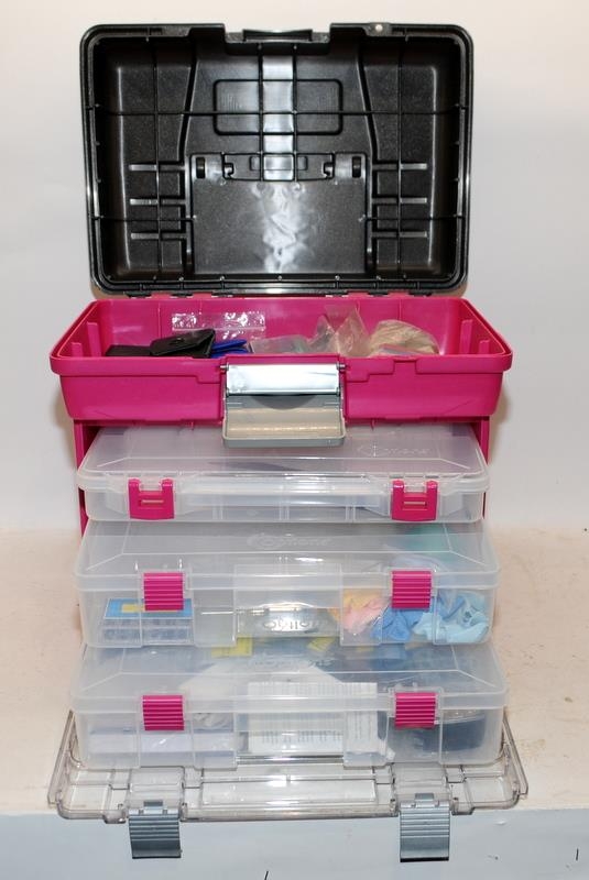 Plastic storage box with drawers containing a useful quantity of watch makers tools. Removed from - Image 2 of 6