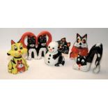 5 x Lorna Bailey cat figures including Frosty, Kittikat, Archie and Damien. All signed