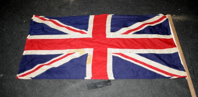 Vintage large Union Flag mounted on a wooden post. 137cms x 70cms - Image 2 of 2