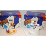 2 x Coalport The Snowman figurines: At The Party - Limited Edition 1199/2000 c/w Soft Landing.