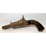 Antique side by side twin barrel Pistolet De Poche. Break barrel loading. O/all length 26cms. For