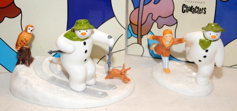 2 x Coalport The Snowman Figurines: The Adventure Begins c/w limited edition Off Piste 622/2000.