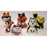 5 x Lorna Bailey cat figures including Tango, Fluffy, Mothers Day, Cheshire Cat and Mothers