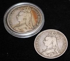 Queen Victoria 1892 Silver Crown Coin c/w 1889 Double Florin