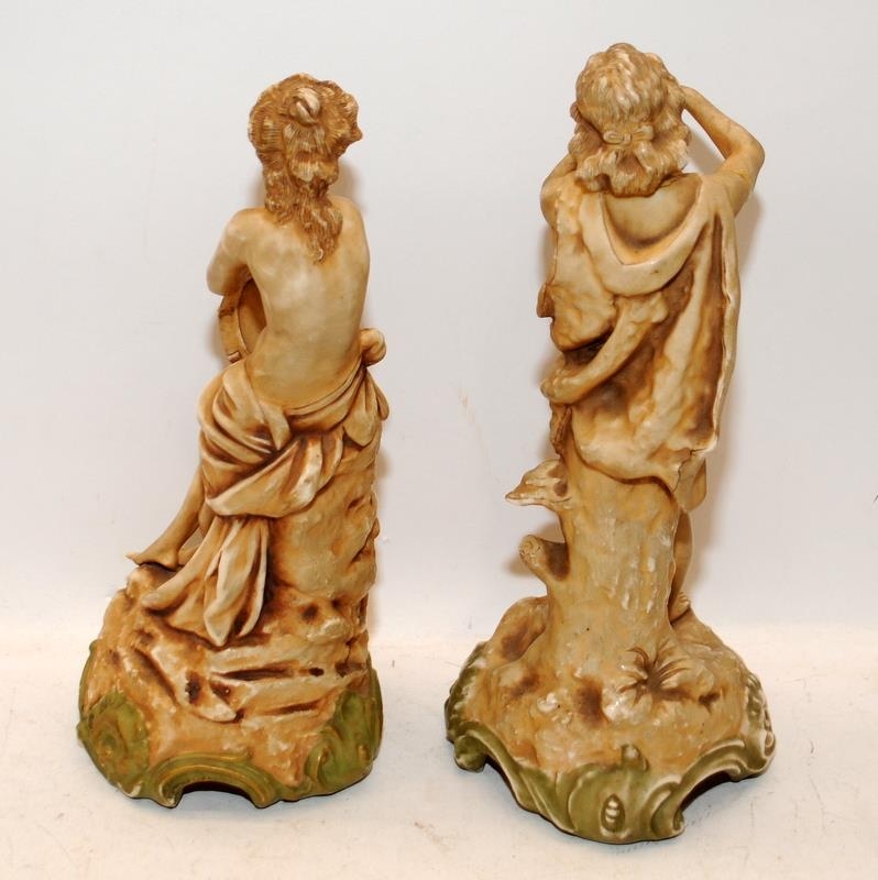 Pair of antique porcelain figures, male playing a pipe and female playing a tambourine. Male - Image 3 of 4