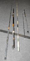 A quantity of Shakespeare fishing rods to include 2.25m Carbon Pro-Max Boat, Ugly Stik 10' Beach/