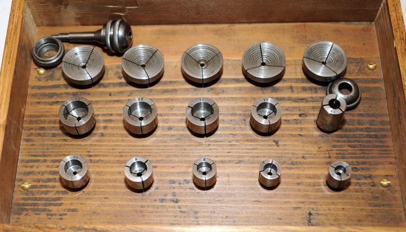 Watch makers lathe special 6mm collet set housed in a hinged wooden box. From a working environment, - Image 2 of 3