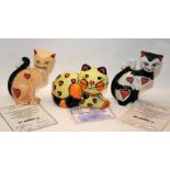 Lorna Bailey Cat Figures: Valentines 2002 11/50, Valentines 2003 27/75 and Valentine 11/75. All with