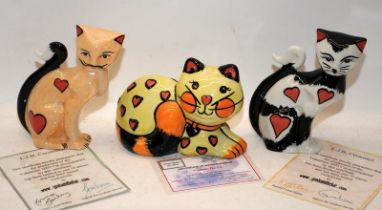 Lorna Bailey Cat Figures: Valentines 2002 11/50, Valentines 2003 27/75 and Valentine 11/75. All with