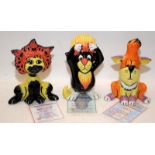 Lorna Bailey Cat Figures: Tufty 6/50, Shampoo 26/50 and Ringlets 3/50. All with signed certificates