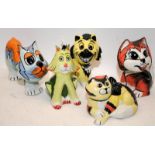 5 x Lorna Bailey cat figures including Emily, Sophie, Toots and Skinny. All signed