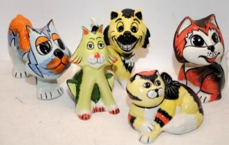 5 x Lorna Bailey cat figures including Emily, Sophie, Toots and Skinny. All signed