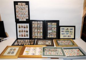 Large quantity of framed ready for display cigarette and tea cards. 15 frames in lot