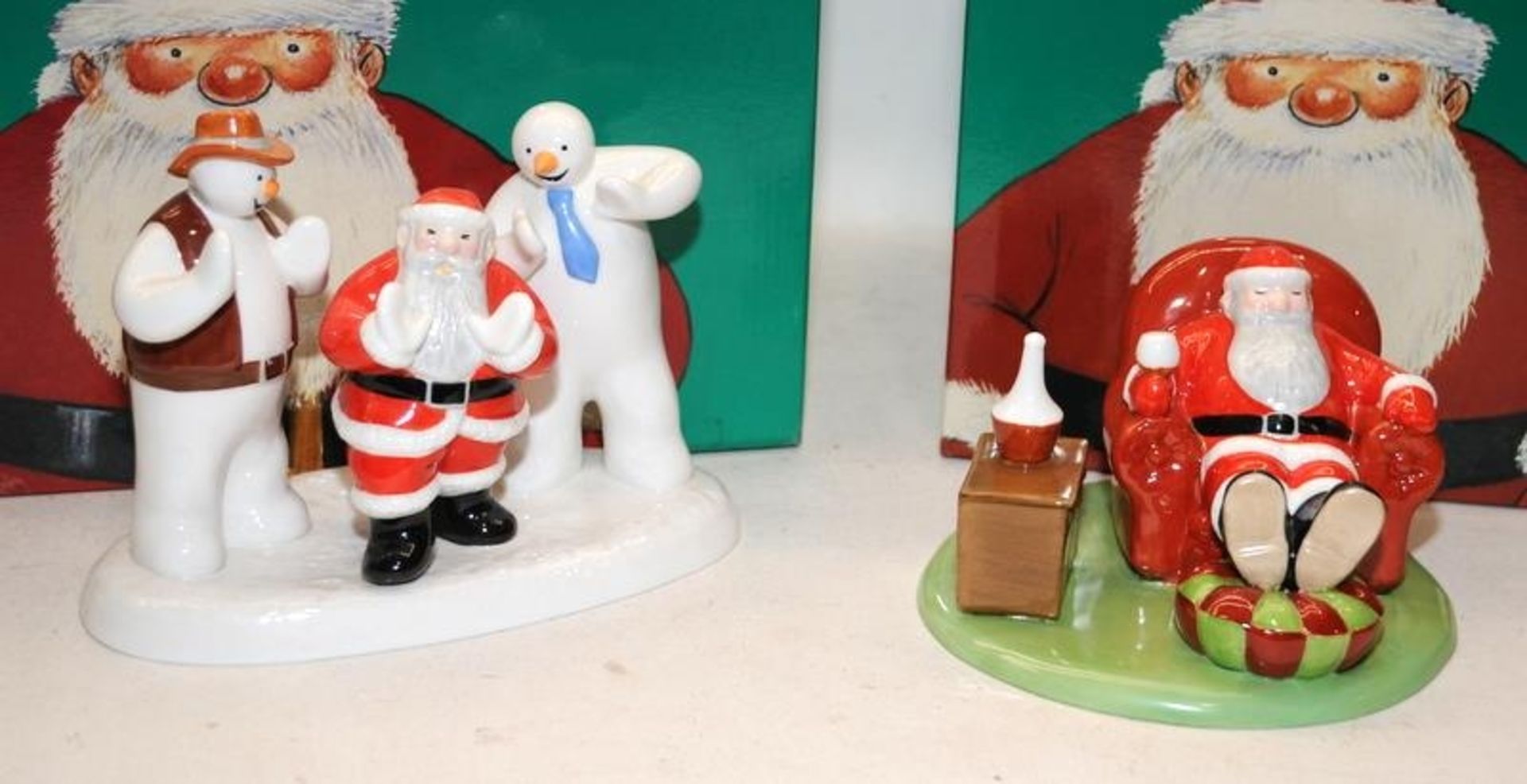 2 x Coalport Characters Raymond Briggs Father Christmas figurines: Line Dancing c/w Time for a Break