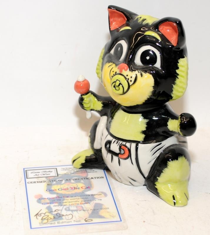 Lorna Bailey Cat Figures: Goo Goo 6/75, Goal 27/75 and Keep Fit Cat 19/75. All with signed - Image 6 of 7