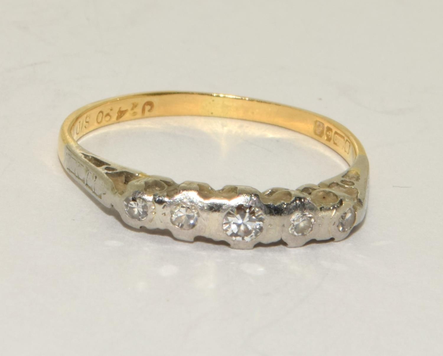 Art Deco 18ct gold five stone Diamond ring size O - Image 5 of 5