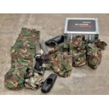 Collection of paint balling and camouflage items together with a metallic box (REF 80, 43).