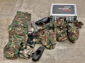 Collection of paint balling and camouflage items together with a metallic box (REF 80, 43).