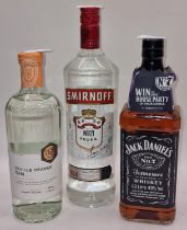 3 x bottles alcohol to include 1ltr bottle Smirnoff Vodka, 1ltr Jack Daniels plus another bottle ref