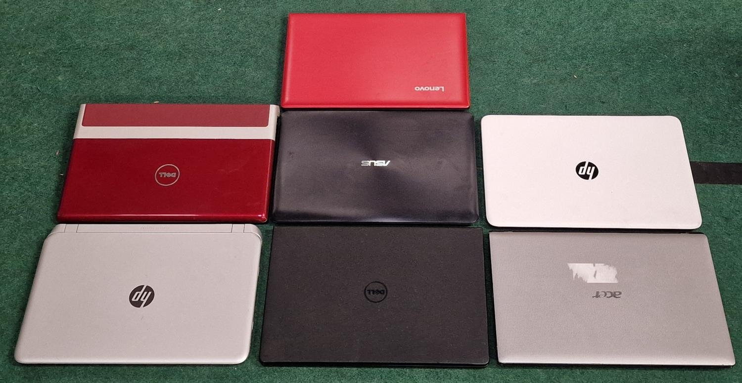 Collection of various laptop computers. Makers as follows - Lenovo 80TV - Dell inspiron 15 - Dell