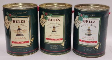 Bells Scotch whisky decanters boxed and unopened Christmas 1988,1989,1990