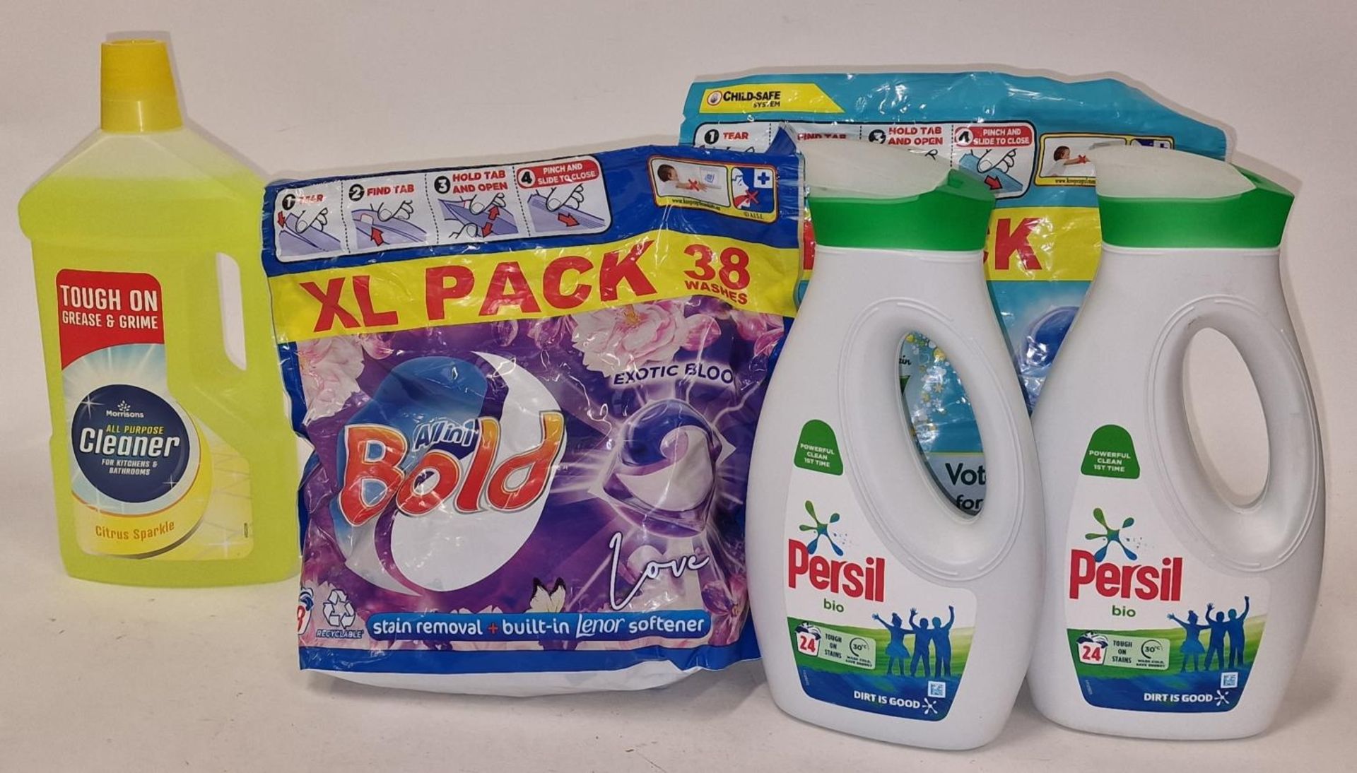 A collection of cleaning products to include Persil, Fairy and bold. (215,217)