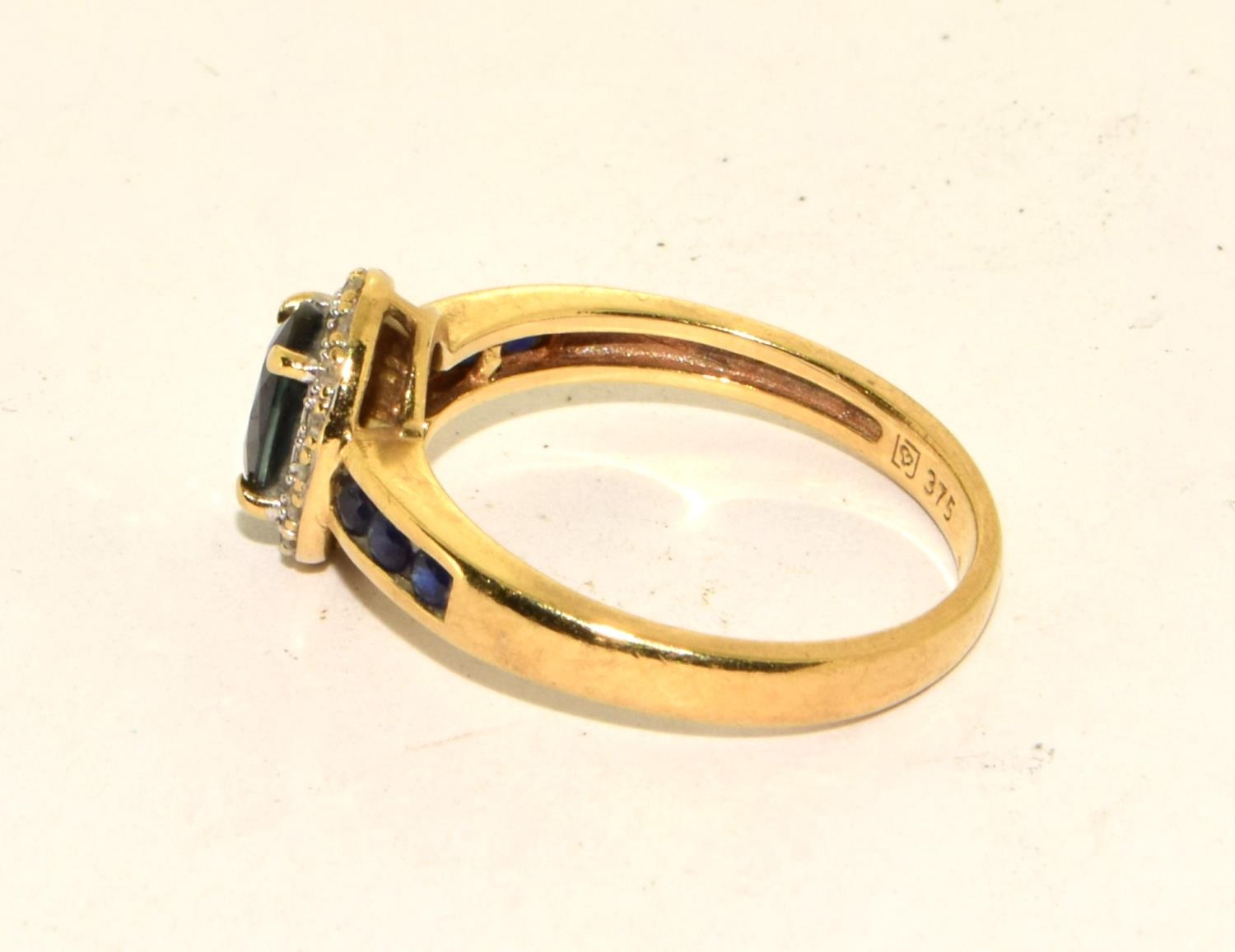 Sapphire diamond 9ct gold ring Size N + - Image 2 of 5