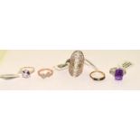 5 silver rings with semi precious stones 3 x size L and 2 x Size M