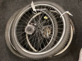 Three bike wheels with tyres (38B)