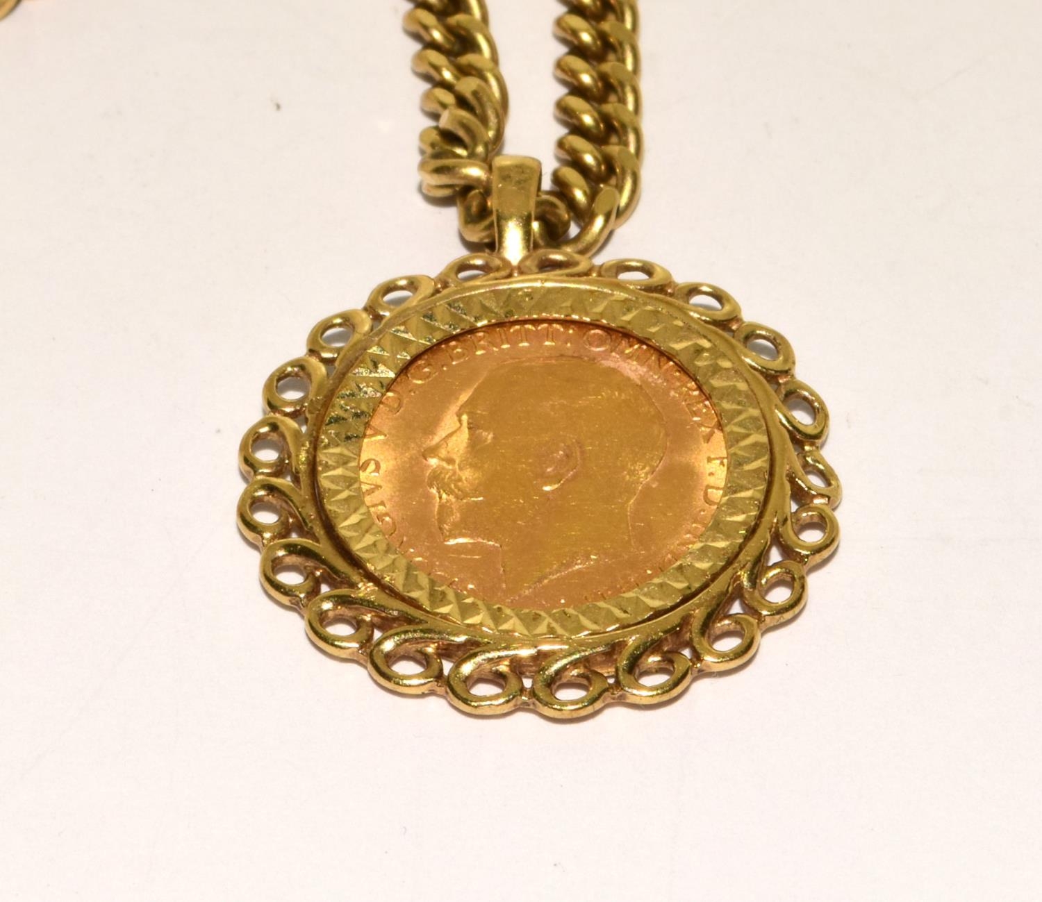 Gold neck chain together a 15ct gold cross and a gold mounted coin ref 36 - Image 2 of 6