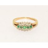 Emerald and diamond 9ct gold ring Size M +