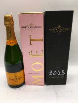 3 bottles Champagne Verve Clicquot, Pink Moet, Moet 2013 vintage ref 209,213, 214