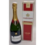 2 x bottles alcohol boxed Courvoisier VSOP cognac, Bollinger champagne ref 205, 21