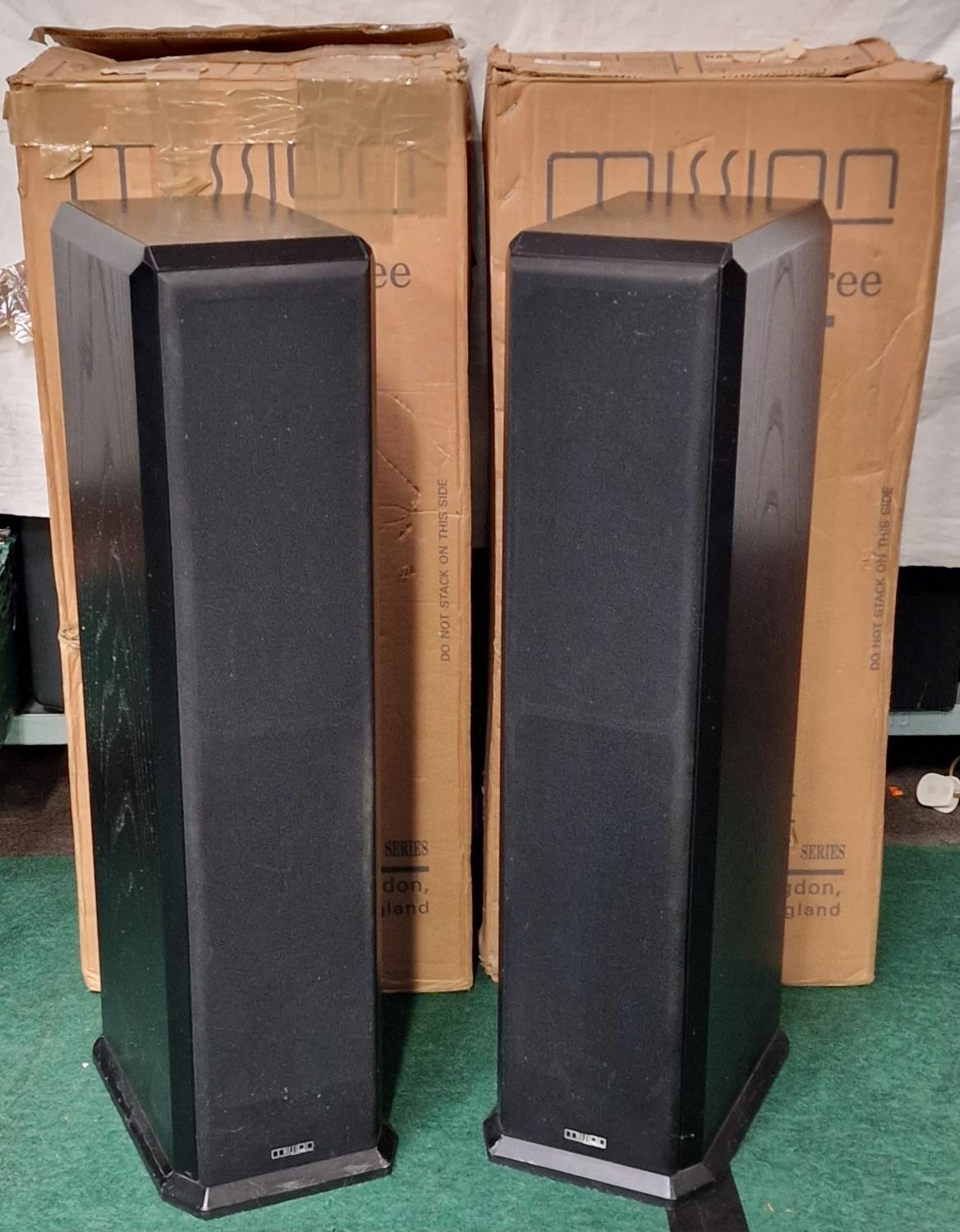 Mission 753 Floor Standing Speakers found here in black cabinets and having their original boxes.