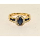 Sapphire diamond 9ct gold ring Size N +