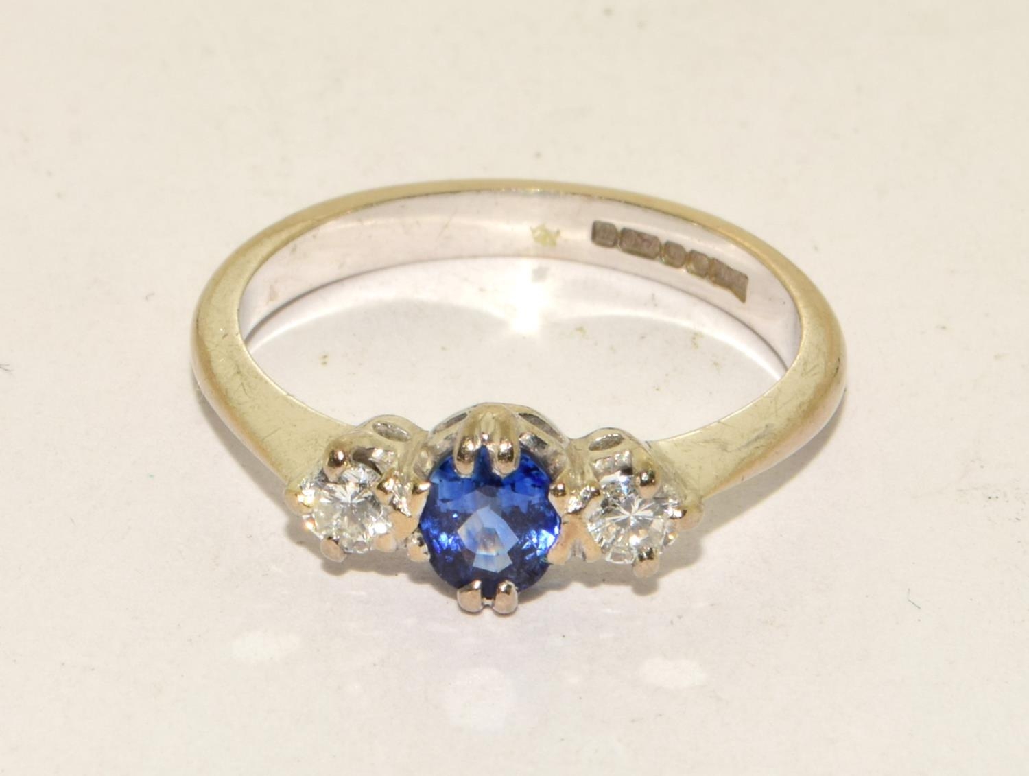 Sapphire and diamond 18ct gold ring Size M + - Bild 5 aus 5