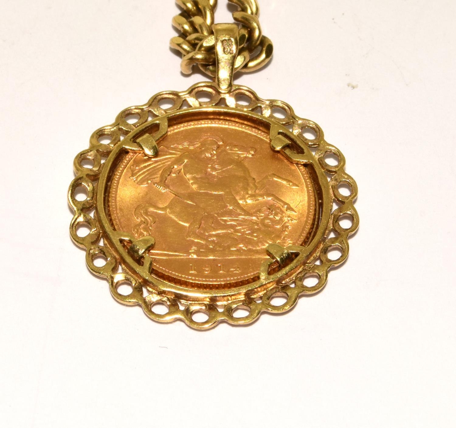 Gold neck chain together a 15ct gold cross and a gold mounted coin ref 36 - Image 3 of 6