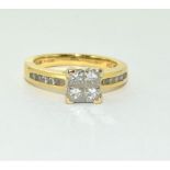 18ct gold ladies square face Diamond ring H/M in ring as 0.75ct size M