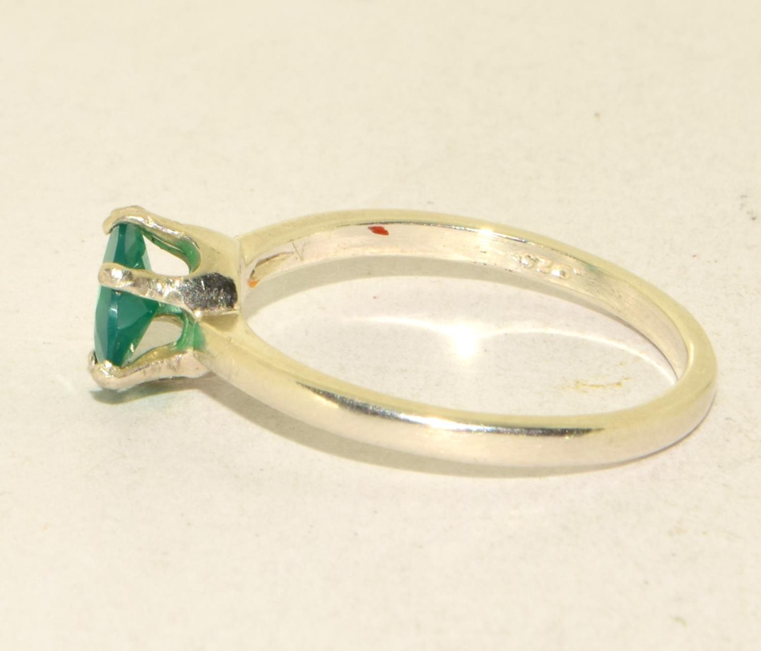 A 925 silver solitaire green stone ring Size P 1/2. - Image 2 of 3