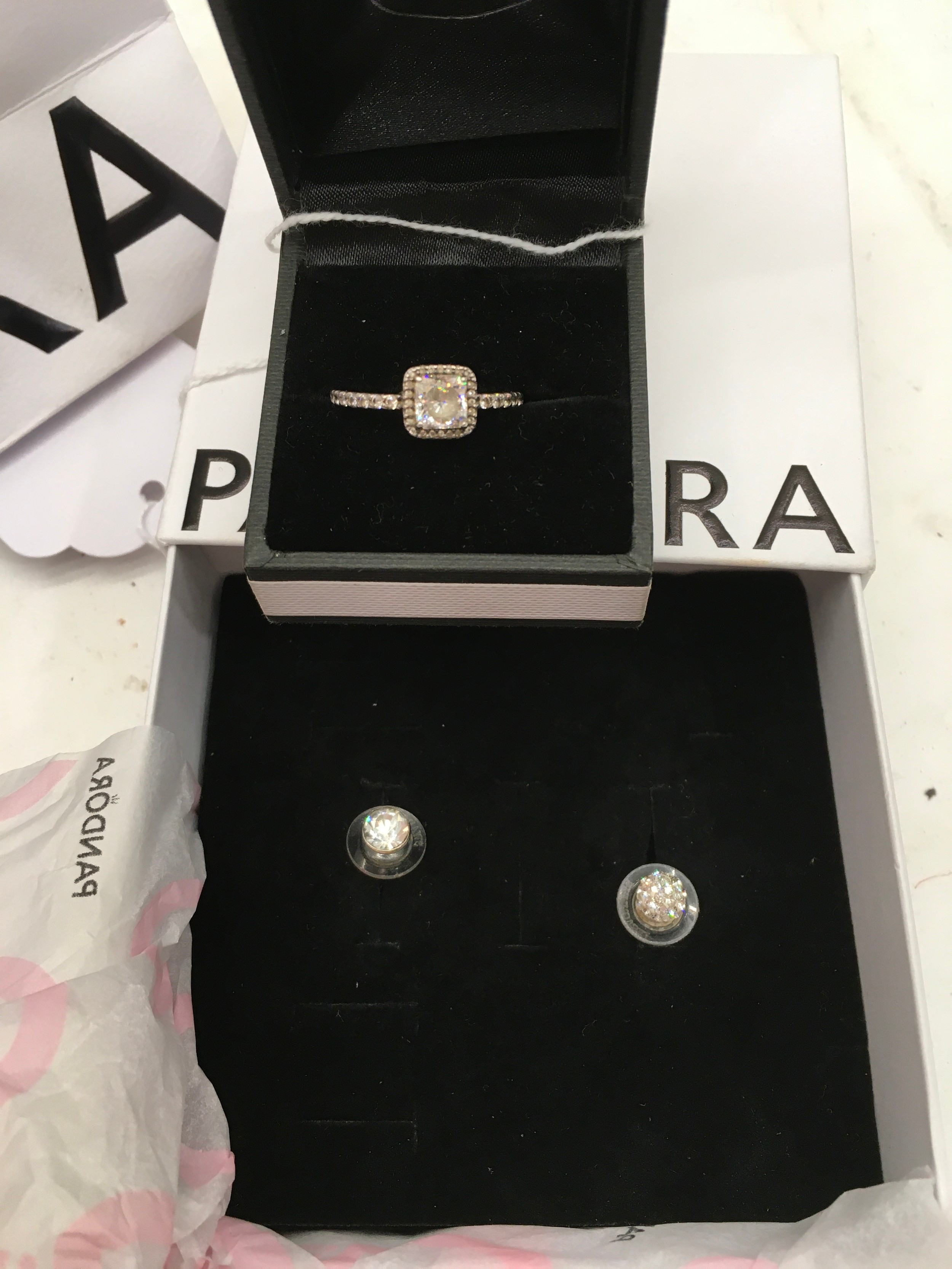 Pandora ALE 925 silver ring and two earrings (not Pandora) with boxes and bag ref 53, 186 - Image 2 of 2