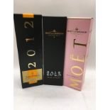 3 x bottles Champagne Verve Cliquot 2012, Moet Rose, Moet Grand Vintage 2013 ref 212,213,214
